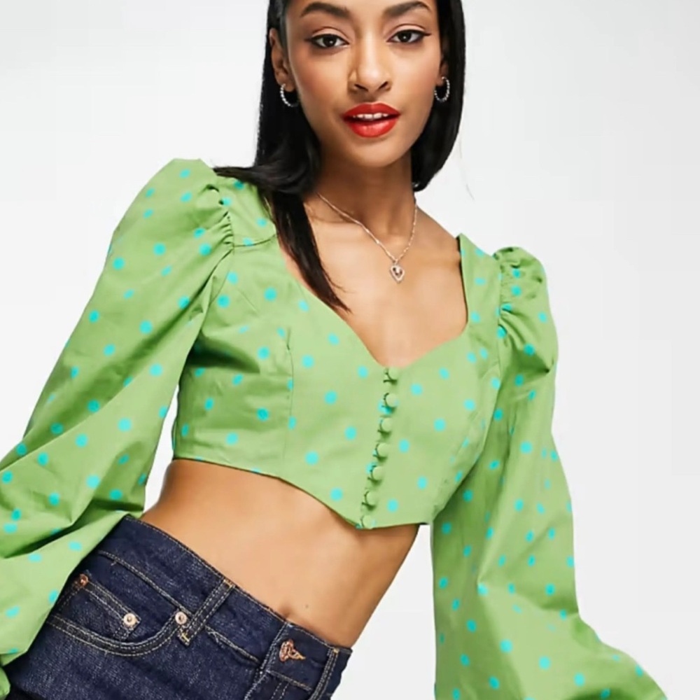 Topshop Green Spot Corset Top Size 8